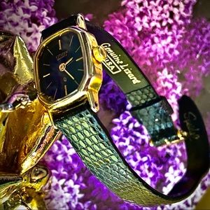 Vintage Citizen Quartz Genuine Lizard Band Watch